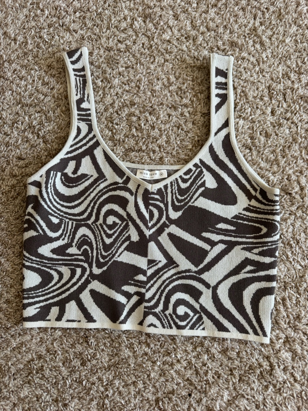 Miss Love Broan & Cream Abstract Knit Tank Top